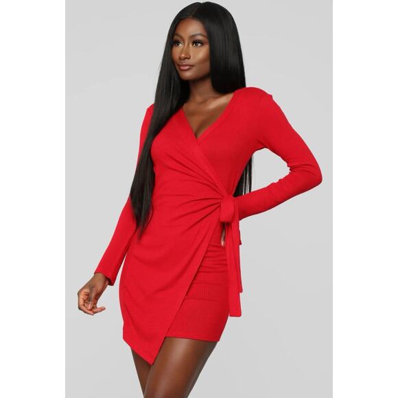 Natasha Sweater Wrap Red Dress - Large - Picture 2 of 5